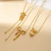 Wholesale Jewelry Vacation Simple Style Heart Shape Bow Knot Titanium Steel Plating Pendant Necklace Cable Chain