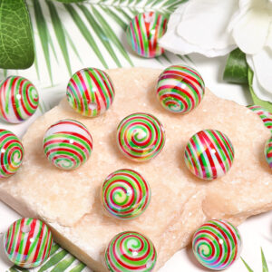 Wholesale Christmas Acrylic Round Candy Striped Spiral Printed Beads