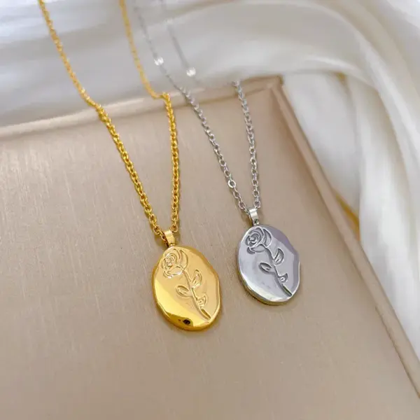 Wholesale PVD Coated Real Gold Plated Flower Titanium Steel Fashion Waterproof Non Tarnish Pendant Necklace