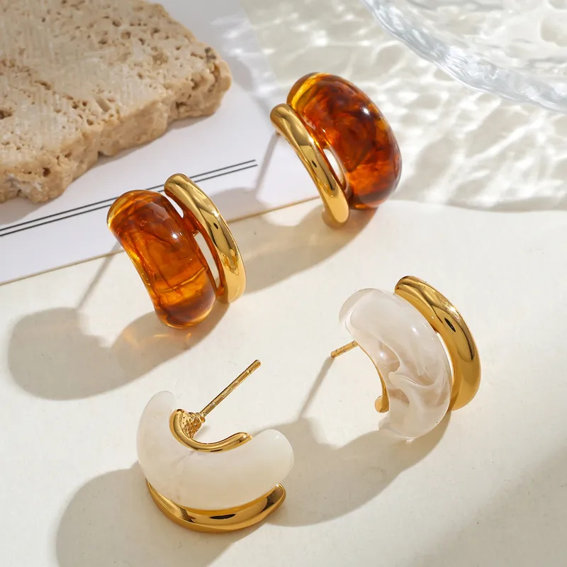 Wholesale Vacuum Electroplating (In Furnace) Plated 18K Real Gold C-shaped Geometric Pattern 304 Stainless Steel Casual Elegant Minimalist Style Elect