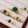 Wholesale Natural Stone Titanium Steel IG Style Simple Style Inlay Geometric Natural Stone Rings Necklace