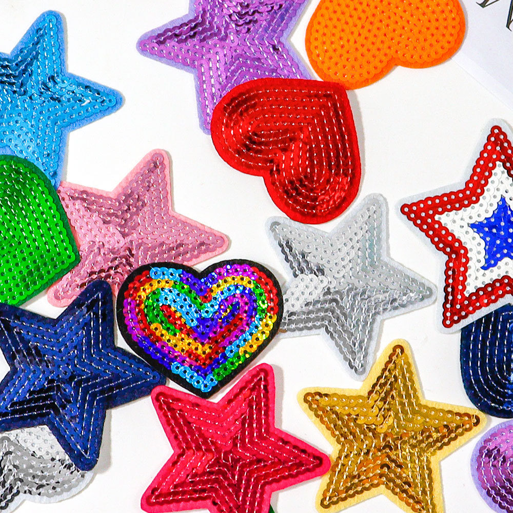 Wholesale Glitter sequined fabric patches, multi-colored star patches