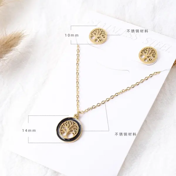 Wholesale Simple Style Tree Stainless Steel Enamel Plating Earrings Necklace