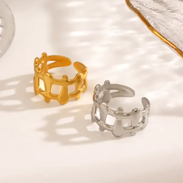 Wholesale Ion Plating (IP) 18K Gold Plated Solid Color 304 Stainless Steel IG Style Waterproof Non Tarnish Open Rings