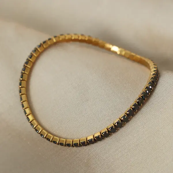 304 Stainless Steel Colorful PVD Coated Zircon 18K Gold Plated Real Gold Plated Simple Style Waterproof Non Tarnish Plating Inlay White Blue Gold Bracelets