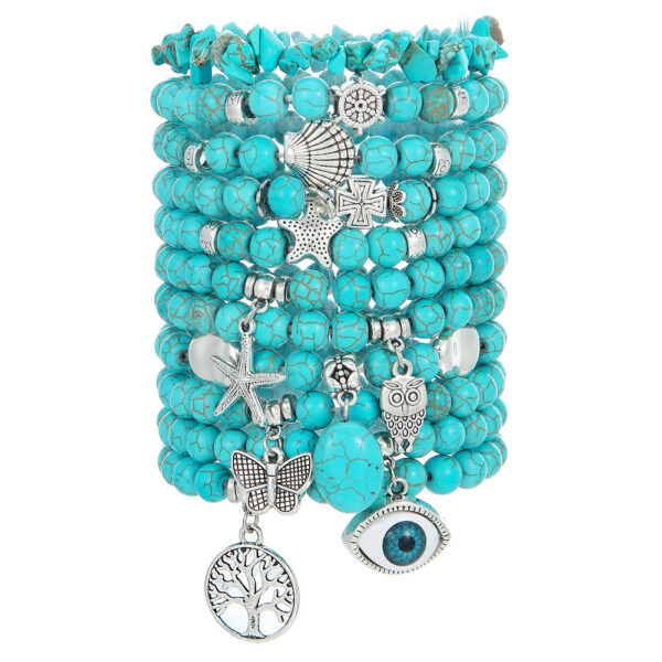 Wholesale Retro Turquoise Beaded Bracelet Ethnic Cross Starfish Turtle Eyes Bracelet European and American Turquoise Bracelet for Women