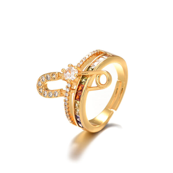 Wholesale Cross-border Supply Light Luxury High-end Full Diamond Opening Ring Paperclip Elegant Fashion Instagram Cold Style Finger Ring