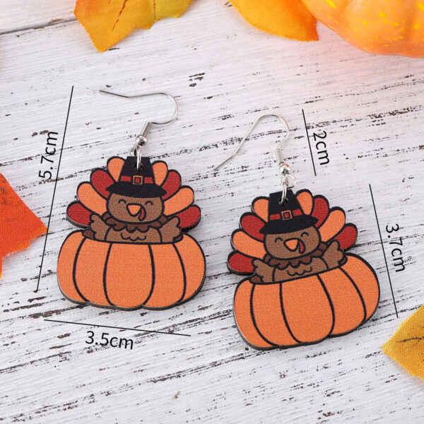 Wholesale Cross-Border New Autumn Harvest Thanksgiving Turkey Pumpkin Funny Pendant Earrings Wooden Double-Sided Earrings Gift