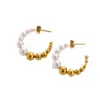 Wholesale C Shape Imitation Pearl Titanium Steel Fashion Earrings