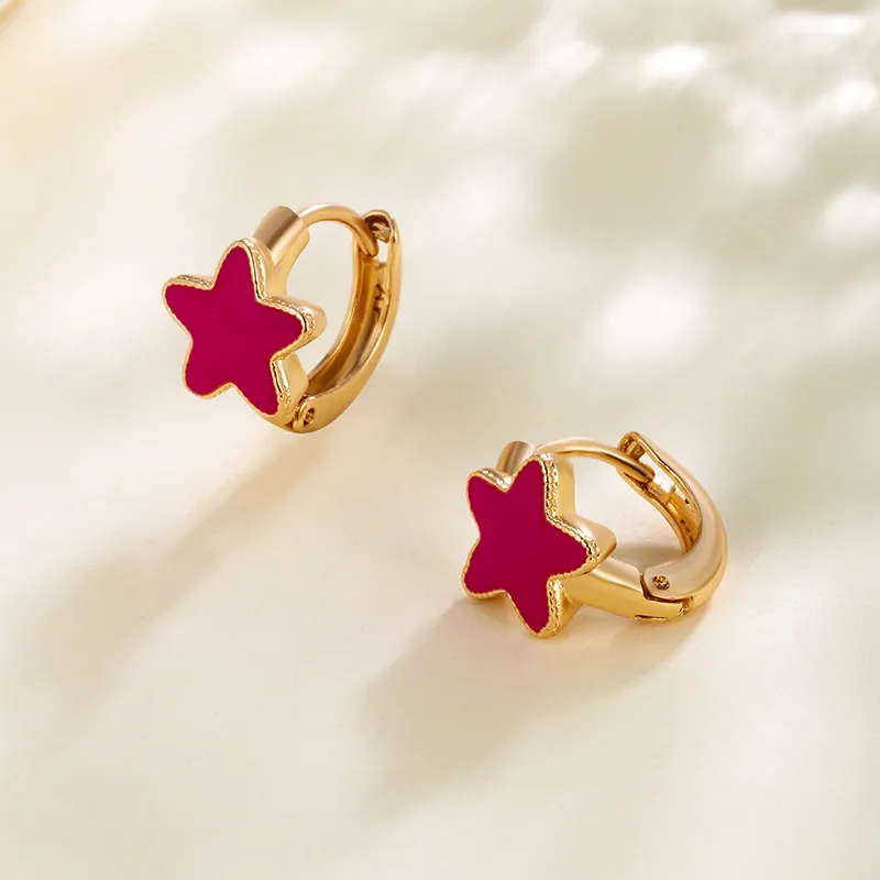 Wholesale 1 Pair Cute XUPING Sweet Star Enamel Plating Copper 18K Gold Plated Hoop Earrings