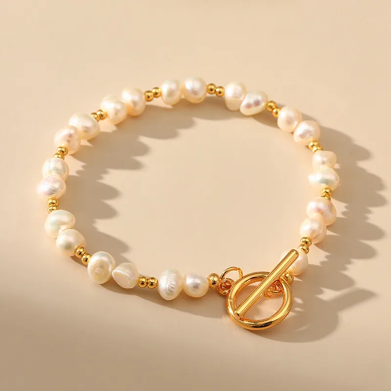 Wholesale Vintage Style Geometric Freshwater Pearl Copper Plating 18k Gold Plated Bracelets