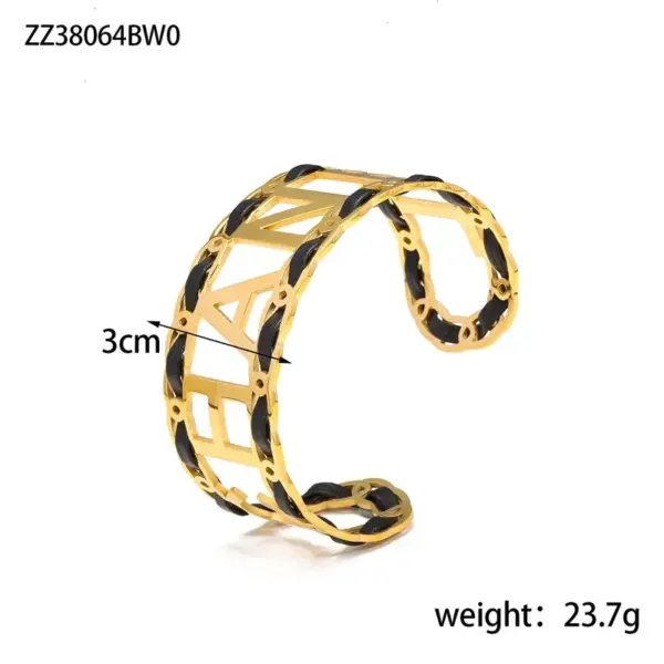 Wholesale Letter Leather Rope Titanium Steel Simple Style Titanium Steel Bangle