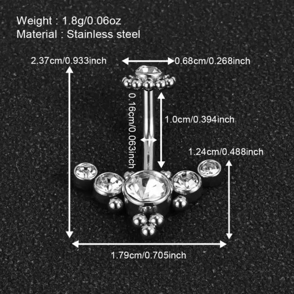 1 Piece Belly Rings Simple Style Classic Style Solid Color 302 Stainless Steel 316 Stainless Steel Polishing Rhinestone Inlay Diamond Belly Rings