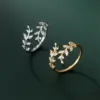 Copper Plating Inlay Leaves Rhinestones Open Rings