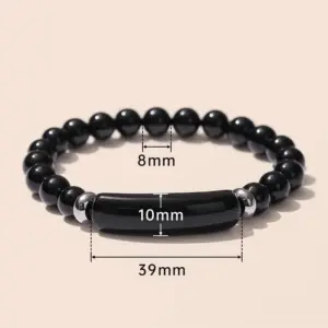 7a Natural Black Agate Bridge Bracelet / 8mm Long Tube 10 * 39mm