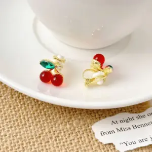 13 # Triangular Ear Clip - Red Cherry