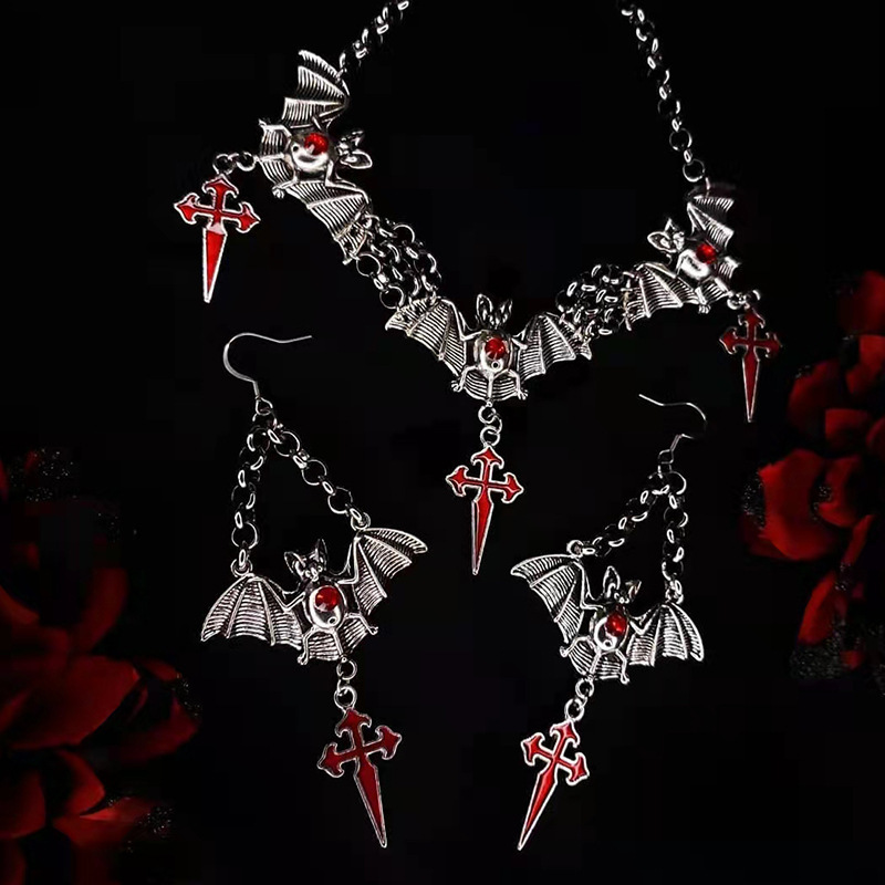 Wholesale Dark Gothic Exaerated Earrings Cross Necklace Set