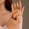 Wholesale Vintage Stainless Steel Natural Stone Geometric Ring