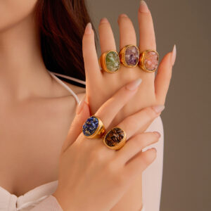 oly-c713ebf562e48482c6418af1fb2f0523 Wholesale Vintage Stainless Steel Natural Stone Geometric Ring