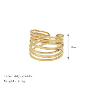 Wholesale PVD Coated Real Gold Plated 18K Gold Solid Color 304 Stainless Steel Classic Style Waterproof Non Tarnish Open Ring