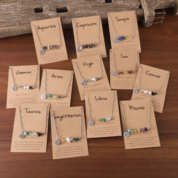 Wholesale New Arrival Twelve Constellation Natural Stone Combination Necklace Irregular Stone Pendant Good Luck Clavicle Chain Neck Chain