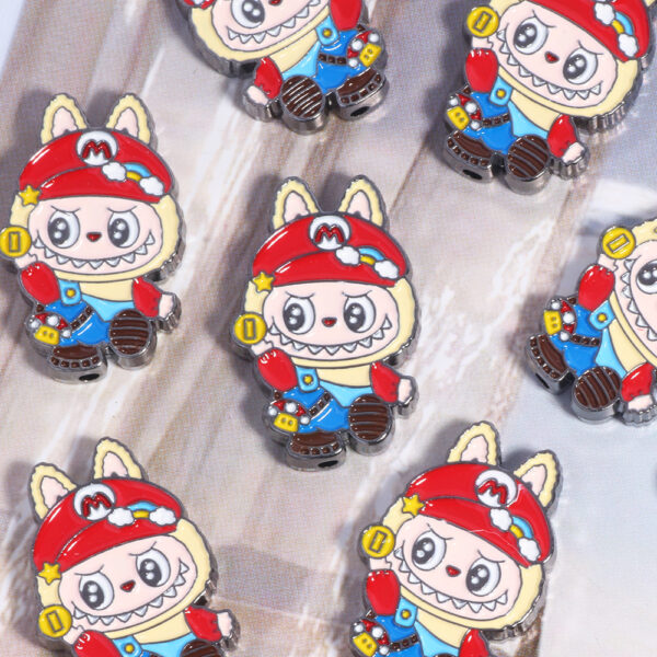 Wholesale Alloy Oil-Dropping Paint Cute Cartoon Labubu Through-Hole Beads Handmade DIY Mobile Phone Chain Jewelry Accessories Material