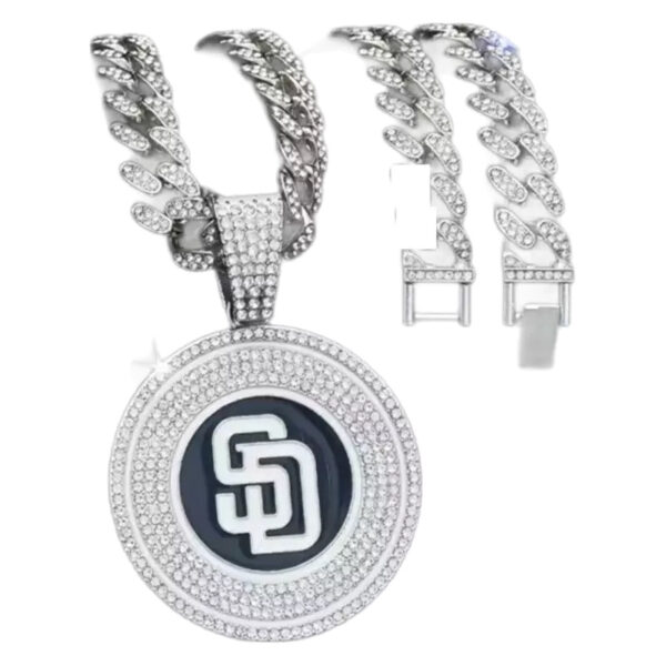 oly-c724cf17c356c9540e95d2b1ef5c4a25 Wholesale Accessories Fashion Colorful Oil Dripping Baseball Team Padres Pendant Necklace Men's Hip-Hop Full Diamond Cuban Chain