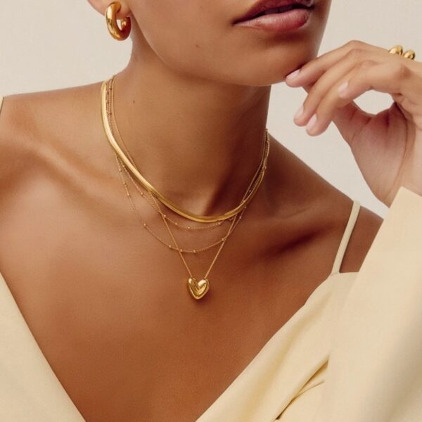 Wholesale Cross-border Snake Bone Chain Stacked Necklace Multi-layer Light Luxury Niche Irregular Love Pendant Exquisite Chain Real Gold Plating