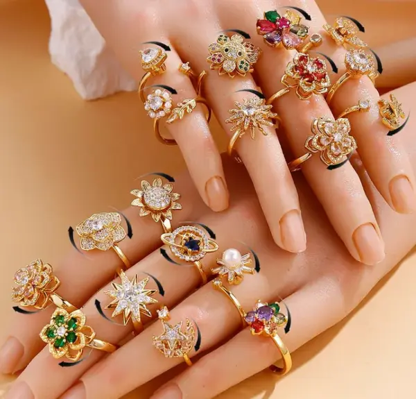 Copper Zircon Flower Plating Elegant Anxiety Ring For Women's