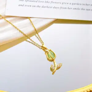 Xl2981 Light Green Opal Necklace / Gold