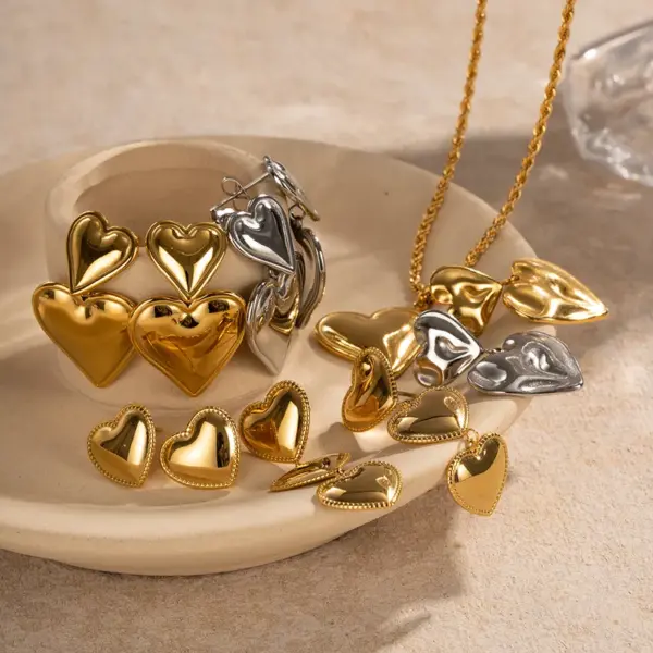 Wholesale Jewelry IG Style Heart Shape 304 Stainless Steel PVD Coated Plating Earrings Necklace