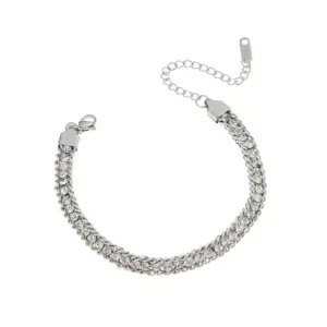 Silver / One Size / 1 Piece Rhinestone-Encrusted Chain Bracelet