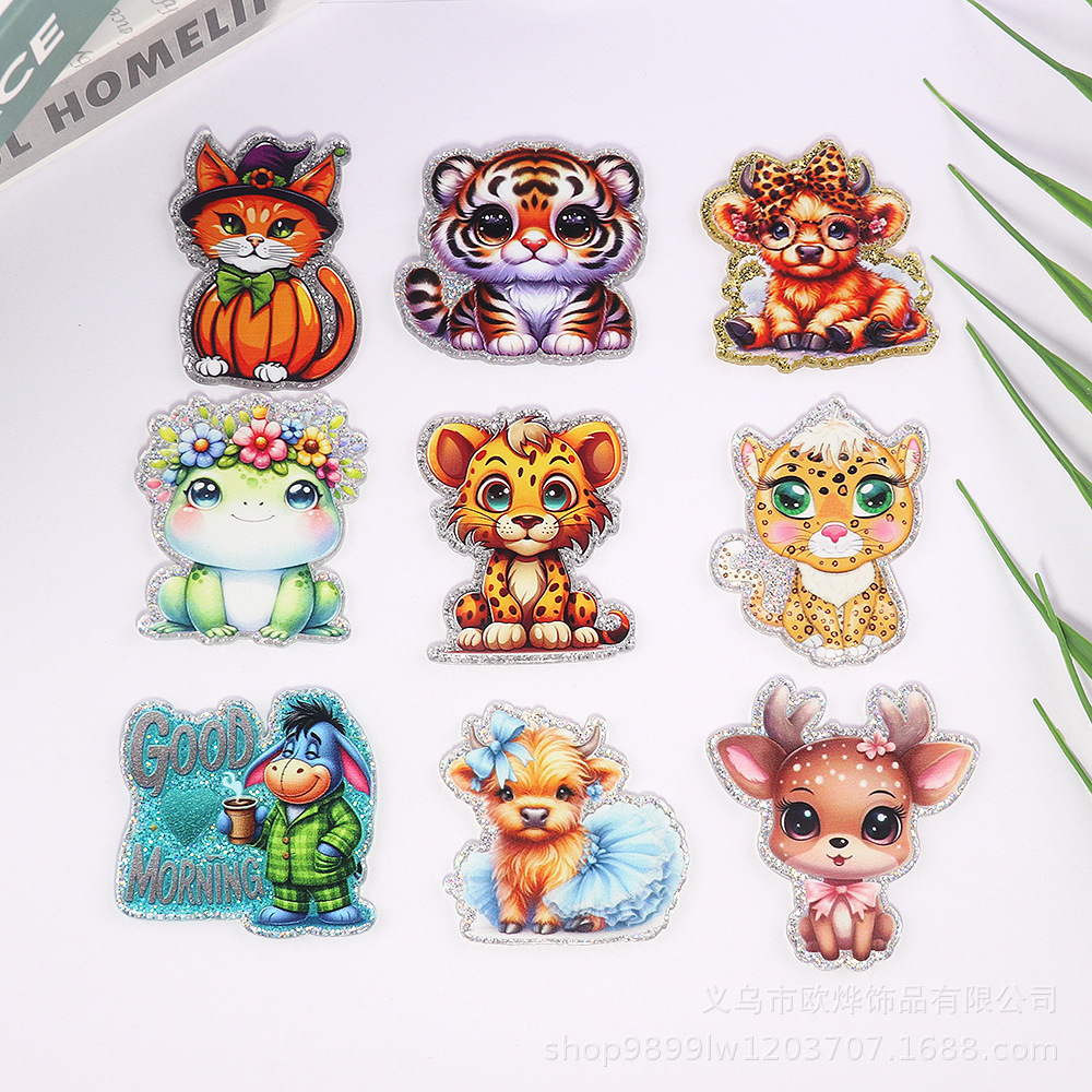 Wholesale New loose wder cartoon tiger cat rainbow bag aessories acrylic cute DIY patch aessories
