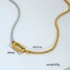 Wholesale Casual Stainless Steel 18K Gold Plated Square Pearl Chain Necklace U-Shaped Pendant Mixed Metal Design Unisex Lobster Clasp