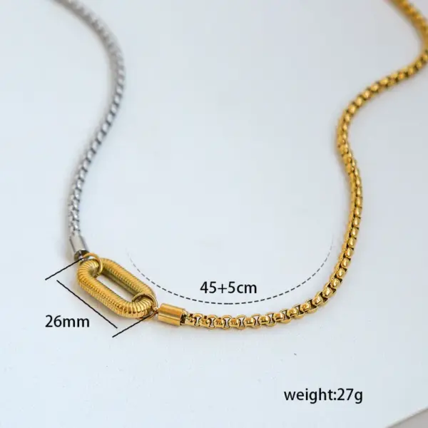 Wholesale Casual Stainless Steel 18K Gold Plated Square Pearl Chain Necklace U-Shaped Pendant Mixed Metal Design Unisex Lobster Clasp