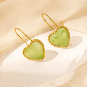 Love heart stud earrings-Cow Head / Green