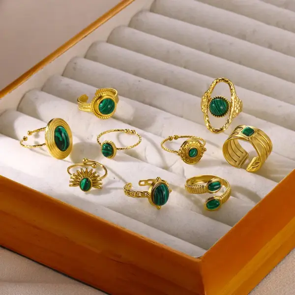 PVD Coated Real Gold Plated 18K Gold Geometric 304 Stainless Steel Retro Waterproof Non Tarnish Open Rings