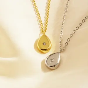 Wholesale PVD Coated Real Gold Plated 18K Gold Sun Water Droplets 304 Stainless Steel Elegant Waterproof Non Tarnish 304 Stainless Steel Pendant Necklace