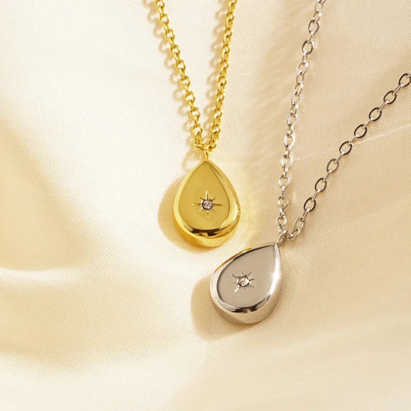 Wholesale PVD Coated Real Gold Plated 18K Gold Sun Water Droplets 304 Stainless Steel Elegant Waterproof Non Tarnish 304 Stainless Steel Pendant Neckl