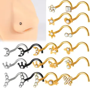 Wholesale 1 Piece Nose Rings & Studs Casual Rock Tropical Star Moon Heart Shape 304 Stainless Steel Polishing Plating Inlay Zircon 18K Gold Plated Ear Cartilage Rings & Studs Nose Rings & Studs Nose Pin