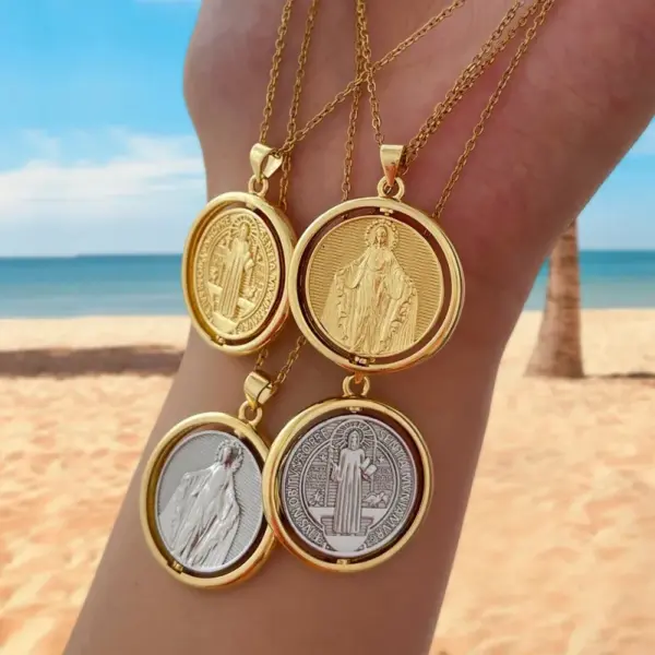 Double-Sided Jesus Portrait Titanium Steel Necklace Luxury Personality Beach-Style Clavicle Accessory Unisex Round Design