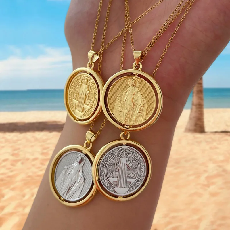 Wholesale Double-Sided Jesus rtrait Titanium Steel Necklace Luxury Personality Beach-Style Clavicle Aessory Unisex Round Design