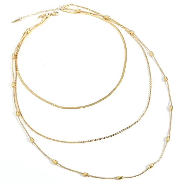 Wholesale Ion Plating (IP) Geometric 304 Stainless Steel Hip-Hop Streetwear Waterproof Non Tarnish 304 Stainless Steel Three Layer Necklace