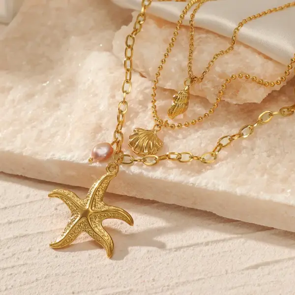 Wholesale Jewelry Beach Starfish Conch Shell 304 Stainless Steel Artificial Pearls Plating Stainless Steel Necklaces