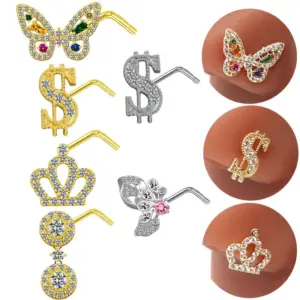Wholesale Simple Style Butterfly Stainless Steel Plating Inlay Zircon Nose Ring Nose Pin
