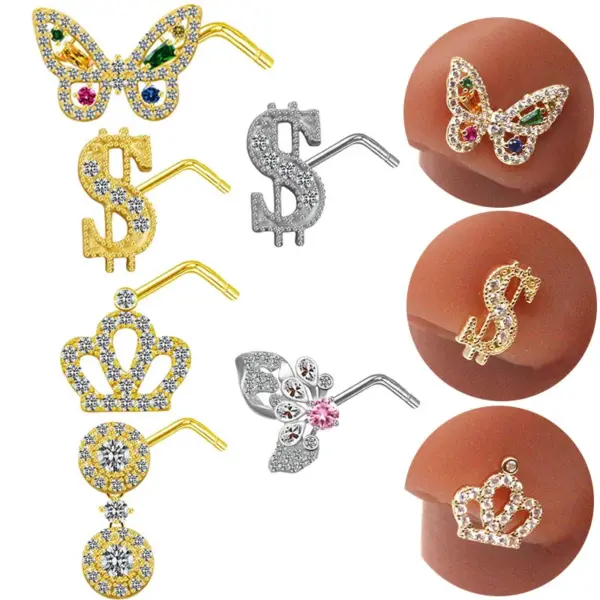 Wholesale Simple Style Butterfly Stainless Steel Plating Inlay Zircon Nose Ring Nose Pin