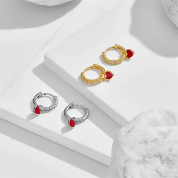 Wholesale Fashion Heart-shaped Earrings Ear Buckle Drop Oil Copper Earrings