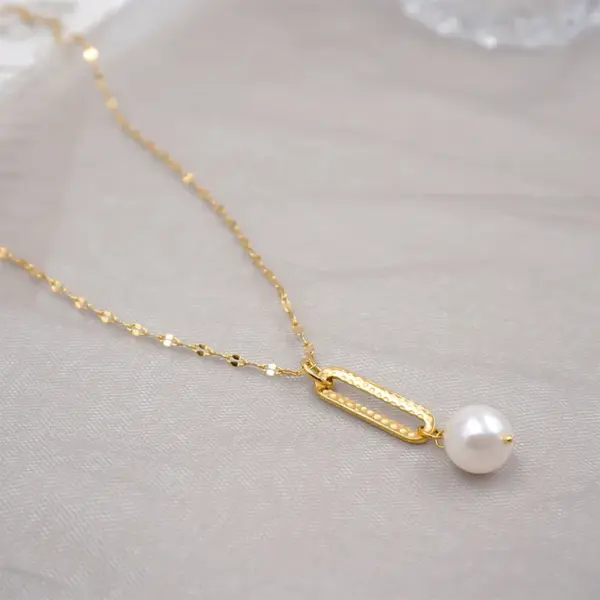 Imitation Pearl Ferroalloy Copper Round Electroplating Vacuum Plating Real Gold Plated Casual Simple Style Waterproof Non Tarnish Plating Mariner Chain Gold Pendant Necklace