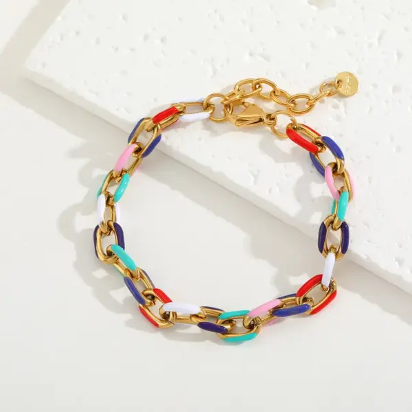 Wholesale Jewelry Basic Simple Style Geometric 304 Stainless Steel 18K Gold Plated Enamel Plating Bracelets Necklace