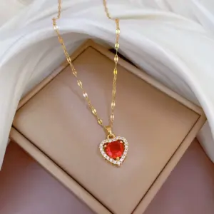 G511 Red-Titanium Steel Chain Copper Pendant